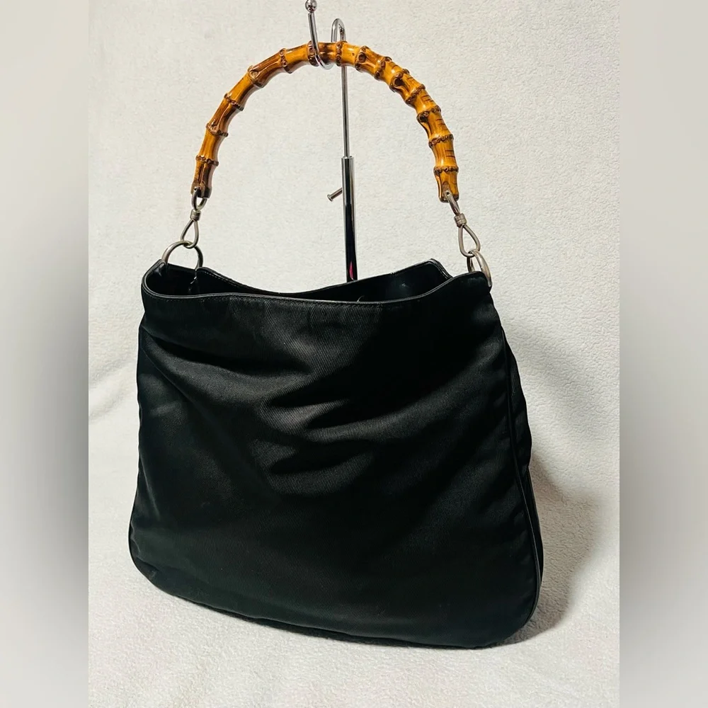 Gucci Bamboo Nylon/ Patented Leather Shoulder Bag - Picture 7 of 15